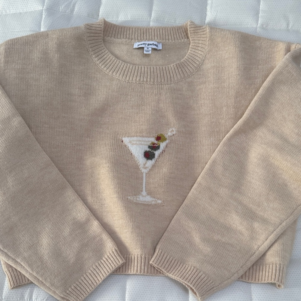 Cropped Tan Sweater with Martini Design